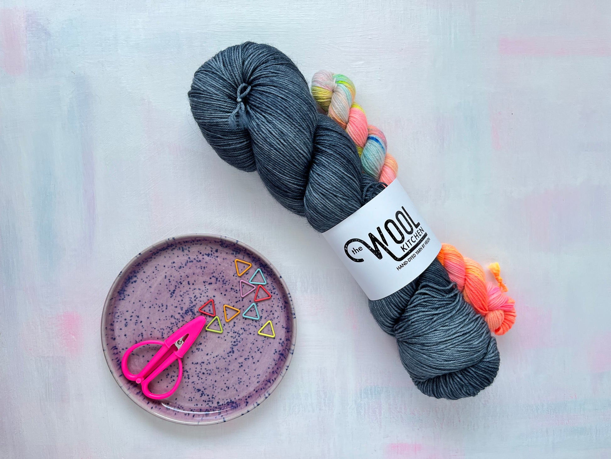 Semi Solid Grey with Orange Variegated Mini Sock Set from the 4ply Sock Set collection by the hand dyed yarn expert, The Wool Kitchen.