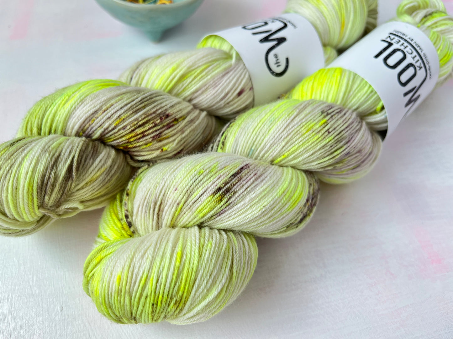 Close up of Two skeins of Image 6 on 4ply Sock from the Seashells Monthly Yarn club by the hand dyed yarn expert, The Wool Kitchen. 