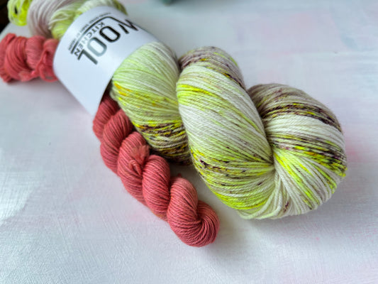 Close up of Image 6 Sock Set on 4ply Sock from the Seashells Monthly Yarn club by the hand dyed yarn expert, The Wool Kitchen. 