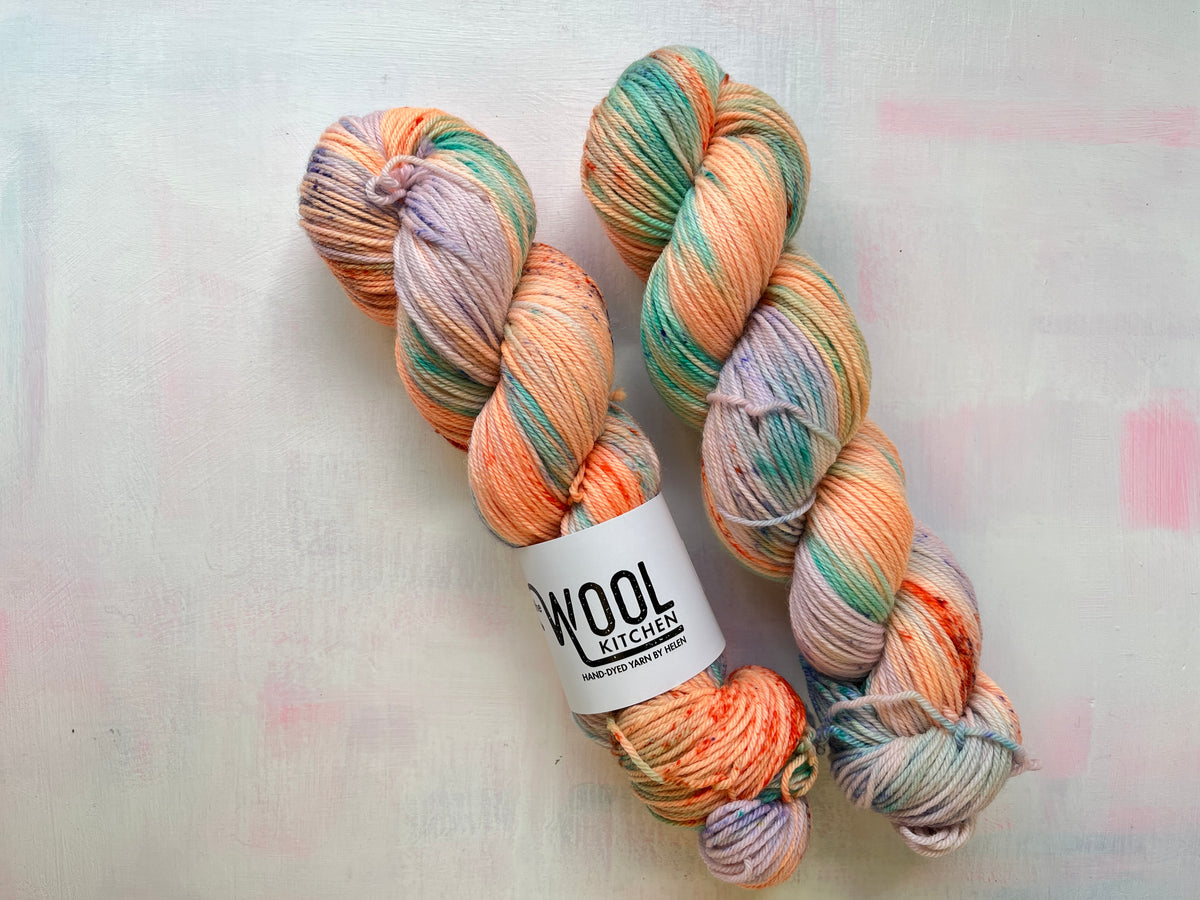 August from the Floral Fade 3 Fungi monthly yarn club in BFL DK Wool by the hand dyed yarn expert, The Wool Kitchen 