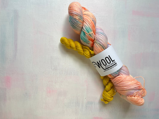 July Sock Set from the Fungi Fade 3 Monthly Yarn Club by the hand dyed yarn expert, The Wool Kitchen.
