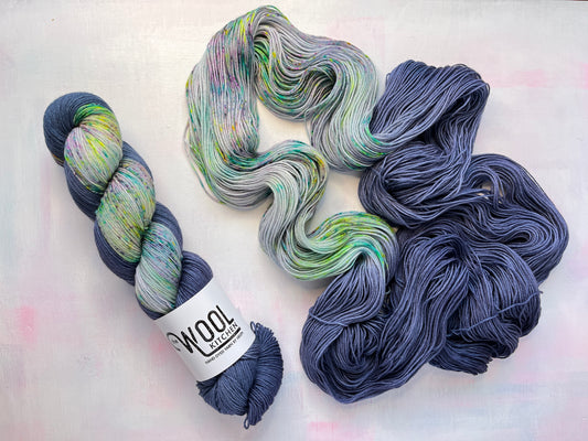 Stardust Long Zip Assigned Pooling Long Zip Yarn 4ply Merino Sock from the hand dyed yarn expert, the Wool Kitchen