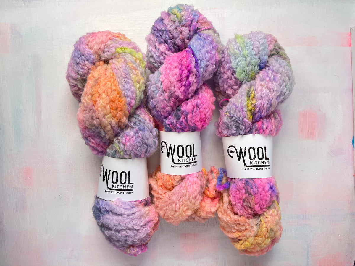 Witches Thimbles from the Teddy bear boucle collection by the hand dyed yarn expert, The Wool Kitchen