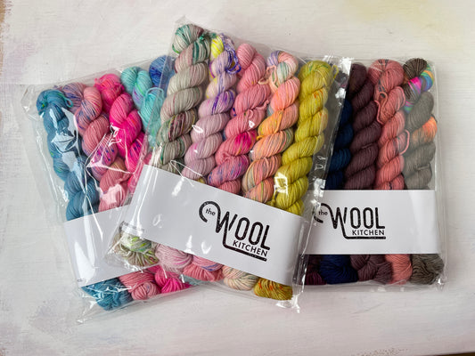 Mini Mix Ups 20g minis 4ply sock yarn from the hand dyed expert, The Wool Kitchen.