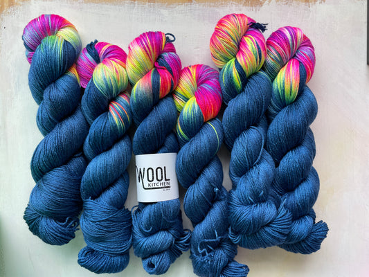 Cosmic Girl Dark from the Luxury 4ply Merino Silk collection by the hand dyed yarn expert, The Wool Kitchen