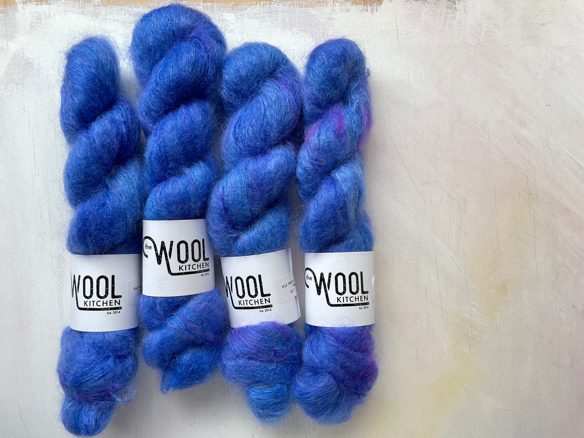 She's Electric from the Mohair Silk Lace collection by the hand dyed yarn expert, The Wool Kitchen. 