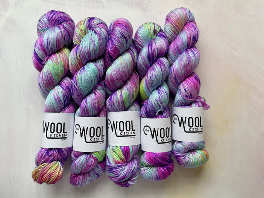 Amethyst Rainbow Aurora Luxury 4ply Merino Silk from the hand dyed yarn expert, The Wool Kitchen